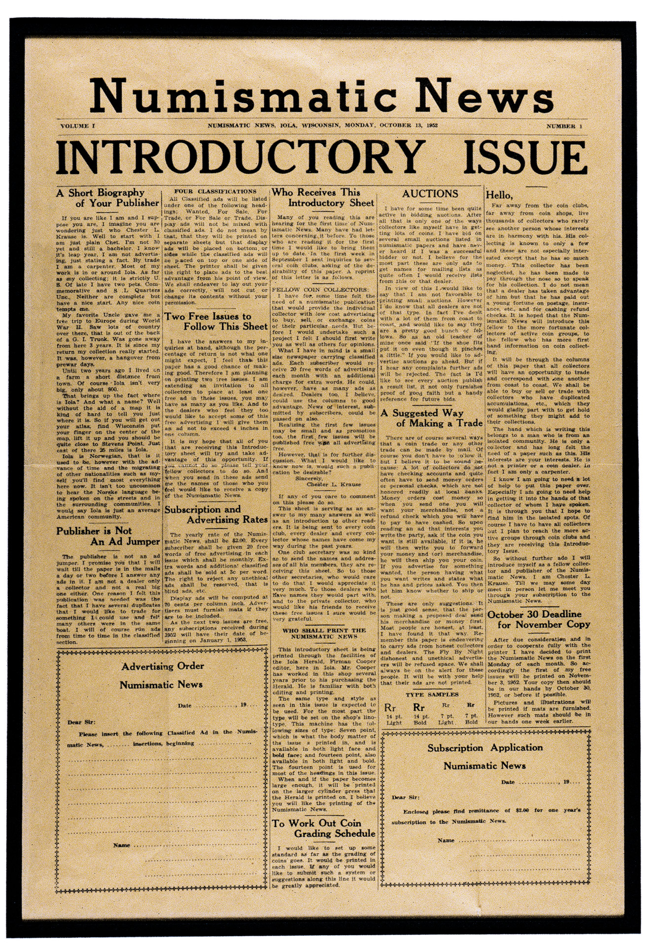 Numismatic News Introductory Issue Numismatic News Introductory Issue